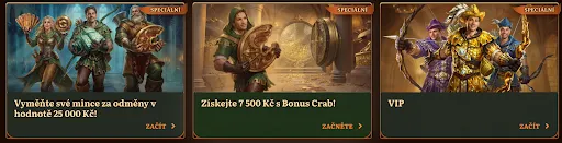 Získejte exkluzivní odměny až 25 000 Kč, Bonus Crab 7 500 Kč a vstup do VIP klubu – Wildrobin Speciální nabídky – Vyměňte své mince za odměny, Bonus Crab 7 500 Kč, VIP program